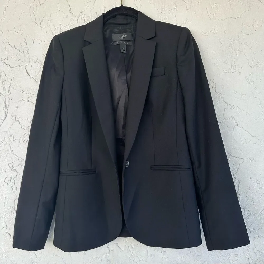J CREW 1035 Super 120’s Wool Blazer Jacket Womens Size 2 Preppy Academia Office - Picture 2 of 7